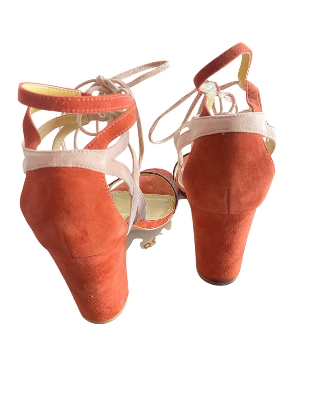 Marc Fisher Suede Two-Tone Lace-Up Block Heel Sandals - Rust & Blush - Picture 8 of 13
